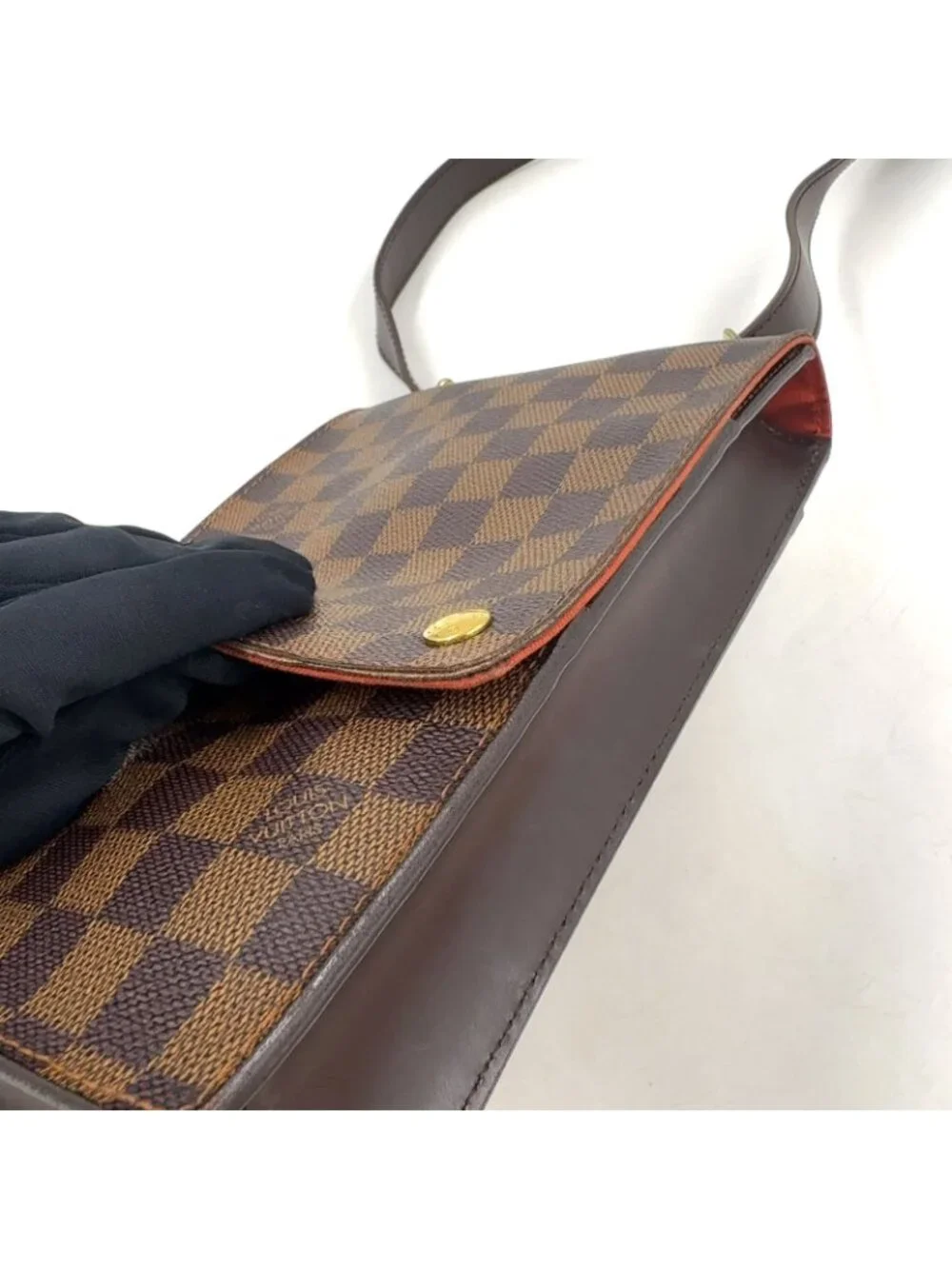 Louis Vuitton Portobello Damier Ebene Leather Brown Shoulder Bag Gold